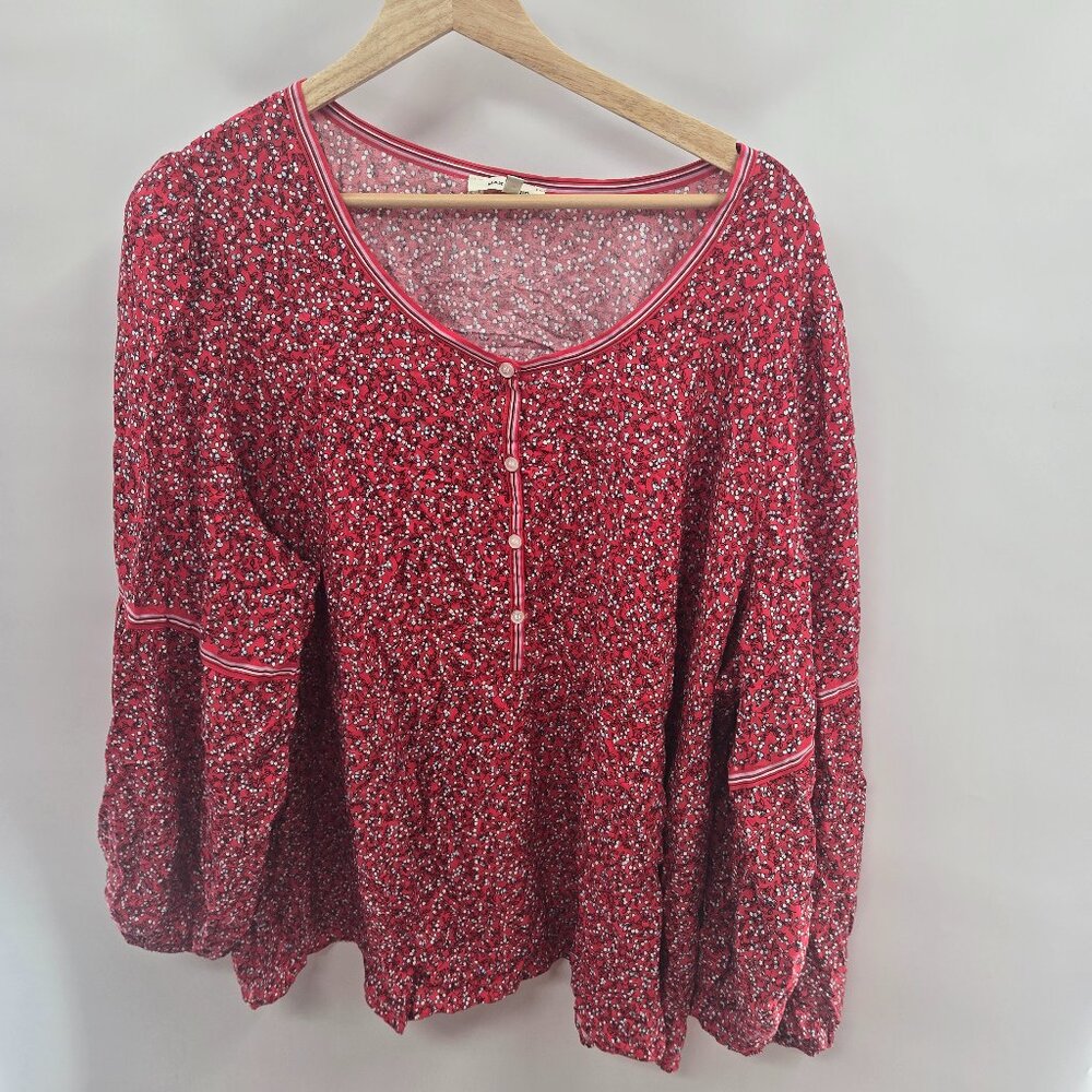 Max Studio Red Floral Boho Part Button Down Pullover Blouse 3x